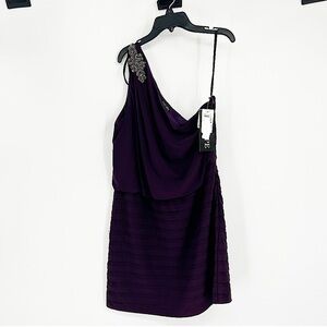 NWT‎ Xscape by Joanna Chen Purple One Shoulder Cocktail Dress Size 14 *Flaw